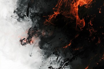 Poster - A close-up shot of flames and smoke on a black and white background