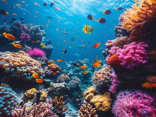 Colorful marine life swimming among coral reefs vibrant fish and sea creatures in a clear underwater setting perfect for ocean or naturethemed designs