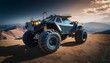 © Simon - Futuristic cyberpunk heavy duty offroad car in desert with big wheels