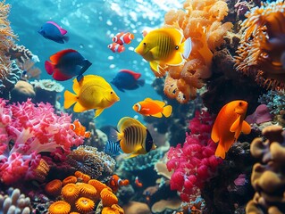 Colorful marine life swimming among coral reefs vibrant fish and sea creatures in a clear underwater setting perfect for ocean or naturethemed designs