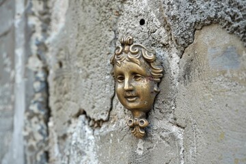Poster - A serene statue of a woman's face adorns the wall, creating a sense of calm and serenity