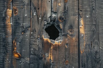 Wall Mural - A hole in a wooden wall with a hole in it