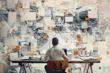 Poster - A person sits at a desk with a computer, focusing on the screen