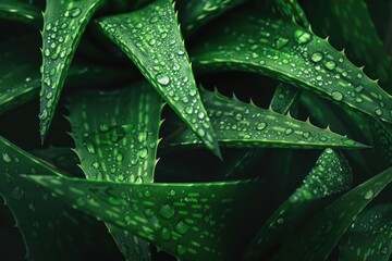 Canvas Print - A close-up shot of a plant with small water droplets glistening on its leaves, ideal for use in nature and science-related projects,