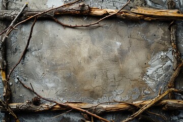Aufkleber - A rustic branch frame decorates the wall with natural branches