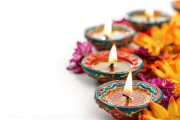 Poster - A row of candles surrounded by flowers, perfect for weddings, parties or romantic settings