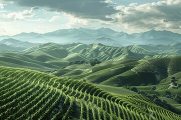 Poster - A serene landscape with rolling hills and distant mountains