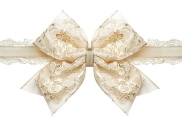 Poster - A delicate bow with lace edge on a clean white background, ideal for wedding or party decorations