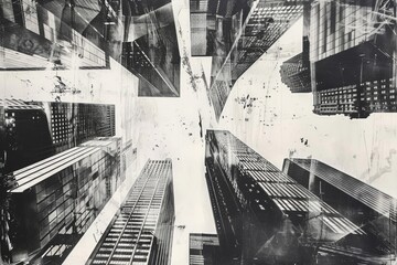 Aufkleber - A city street at night with buildings and people in shades of gray
