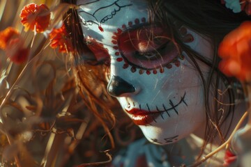 Aufkleber - A detailed view of a person's face with colorful paint applied