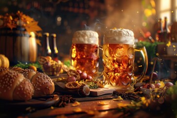 Aufkleber - Two empty mugs of beer on a table