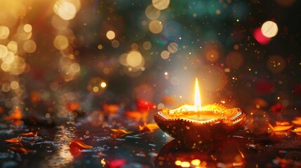Aufkleber - A single candle sits alone on the ground, its flame flickering in the darkness