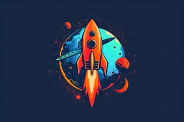 Aufkleber - A space shuttle flies through space, with a distant planet visible in the background