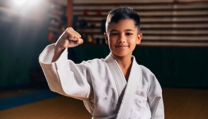 Kids of different ages in kimono having training session Generated image