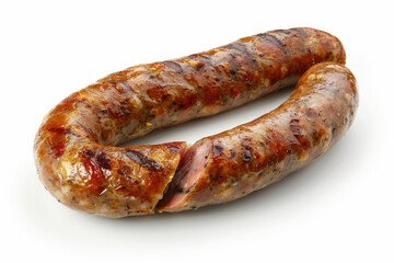 Poster - Fresh sausages arranged on a clean white surface, ideal for food photography and editorial use