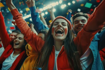 Sticker - A group of people celebrating with raised hands, conveying excitement and joy