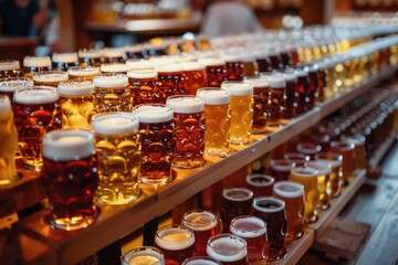 Aufkleber - Beer glasses on a shelf in a bar, great for a pub or restaurant interior image
