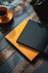 Poster - A person reads a book with a cup of coffee on a table, perfect for a quiet morning