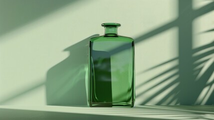Poster - A clear green glass bottle sits on a table, ready for use or display