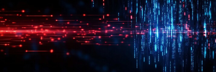 Poster - red and blue digital code structure represents data flow, technology, digital, futuristic, and moder