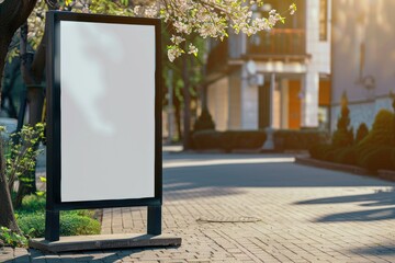 Poster - A simple sign on a city sidewalk in front of a building, empty and clean