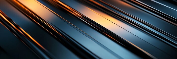 Poster - Sleek and modern metallic texture with diagonal lines, featuring a vibrant orange glow. Abstract, futuristic, metallic, textured, diagonal.