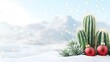 © Daylife - A whimsical scene featuring cacti adorned with Christmas ornaments amid a snowy landscape, blending holiday cheer with a desert touch.