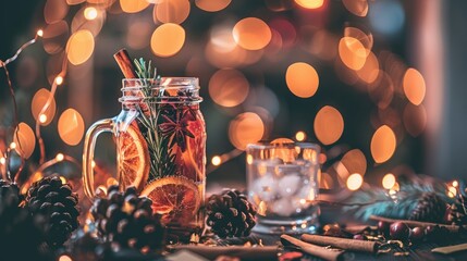 Poster - A mason jar filled with orange slices, cinnamon sticks