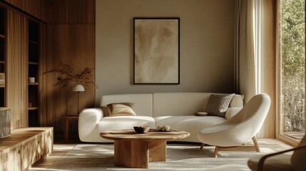 Japandi, scandinavain interior design of modern living room