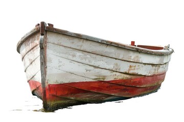 Poster - A white and red boat sits on the surface of calm water, perfect for a peaceful scene or background
