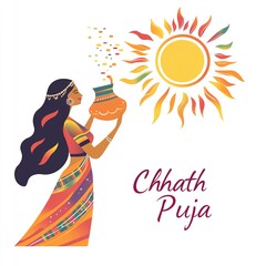 
 Chhath Puja  festival background. Indian Women doing prayer of sunrise and bathing in holy river in Bihar
