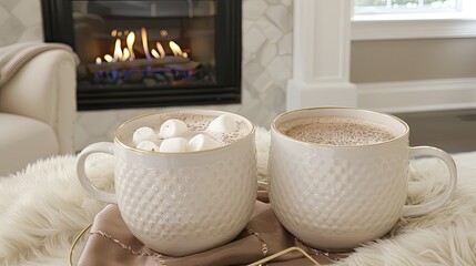 Canvas Print - Two mugs of hot chocolate with marshmallows