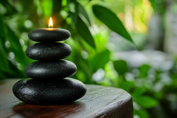 Zen Stones and Candle in a Peaceful Setting