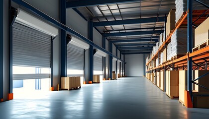 Wall Mural - Busy Loading Dock Scene of a Warehouse with Trucks and Forklifts in Action