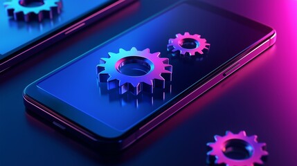 Poster - 3d vector update icon with glassmorphism effect floating over a smartphone screen, symbolizing moder
