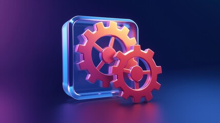 Poster - 3d vector update icon with glass morphism effect, featuring floating gears symbolizing system update