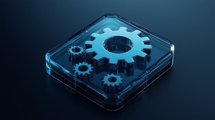 Poster - 3d vector update icon with glassmorphism effect, featuring floating gears symbolizing system updates and modern technology.