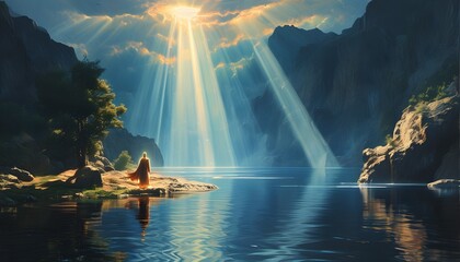 Wall Mural - Gods Spirit Illuminates Tranquil Waters at Creations Dawn