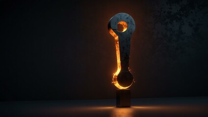 Wall Mural - Dramatic 3D exclamation mark glowing against a dark backdrop.