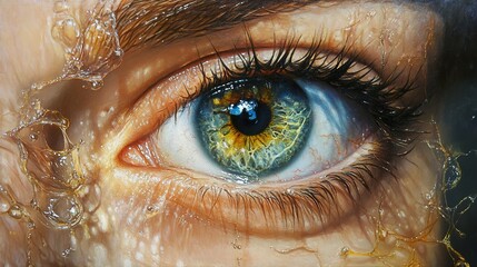 Wall Mural - Close-Up of a Human Eye, Hyperrealistic Painting