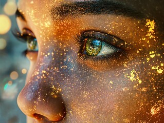 Wall Mural - Close Up of a Woman's Eye with Golden Glitter