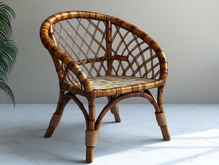 Poster - A beautifully crafted bamboo chair with a natural minimalist finish isolated against a clean white background showcasing its elegant and contemporary design