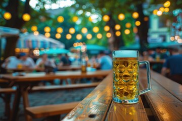 Aufkleber - A single beer mug sits atop a wooden table, awaiting its next use