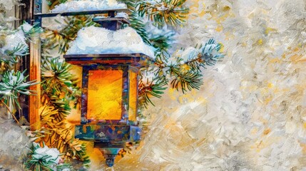 Poster - A lantern glowing in the snow