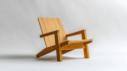 Poster - A modern minimalist wooden chair with clean sleek lines and a simple elegant design showcased on a white background highlighting its natural charm and contemporary aesthetic