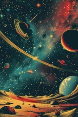 Aufkleber - A collection of planets in a distant space scene