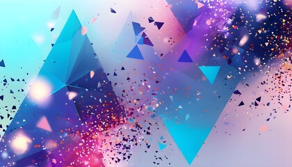 Sticker - Vibrant Abstract Celebration with Blue and Purple Triangles Surrounded by Floating Confetti