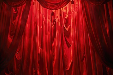Poster - A close-up shot of a red curtain with a clock hanging from it