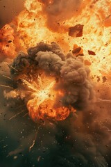 Poster - Large explosion of fire and smoke in the sky with orange and yellow flames and thick black smoke