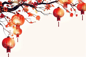 Poster - A cluster of red lanterns suspended from a tree's branches, creating a warm and cozy atmosphere